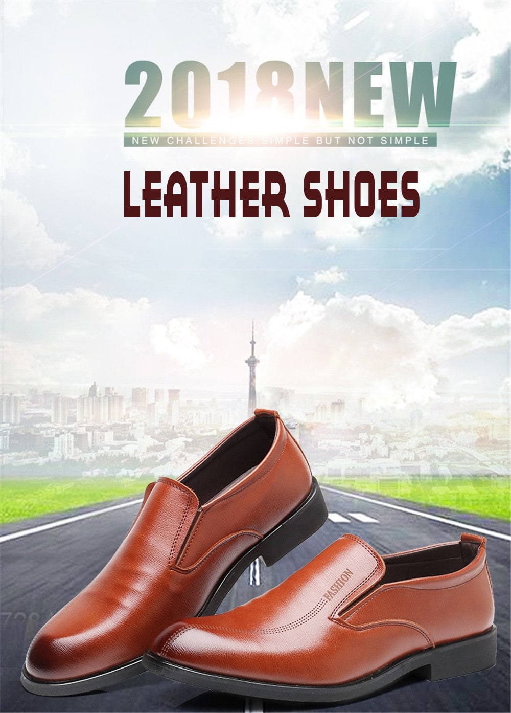 Fashion Men's Leather Casual Business Shoes- Brown 42