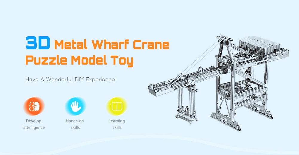 3D Metal Jigsaw Puzzle Model Toy Wharf Crane- Silver
