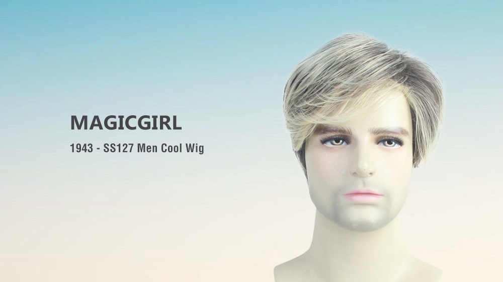 MAGICGIRL 1943 - SS127 Men High-temperature Silk Fibroin Mixed Color Deviation Oblique Bangs Curly Hair Wig - Multi