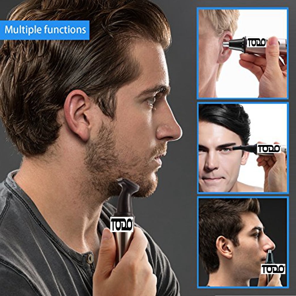 TODO Rechargeable 3 in1 Nose Trimmer Men's Personal Grooming Kit Hair Removal Face Eyebrow Ear Trimmer- Black and Silver