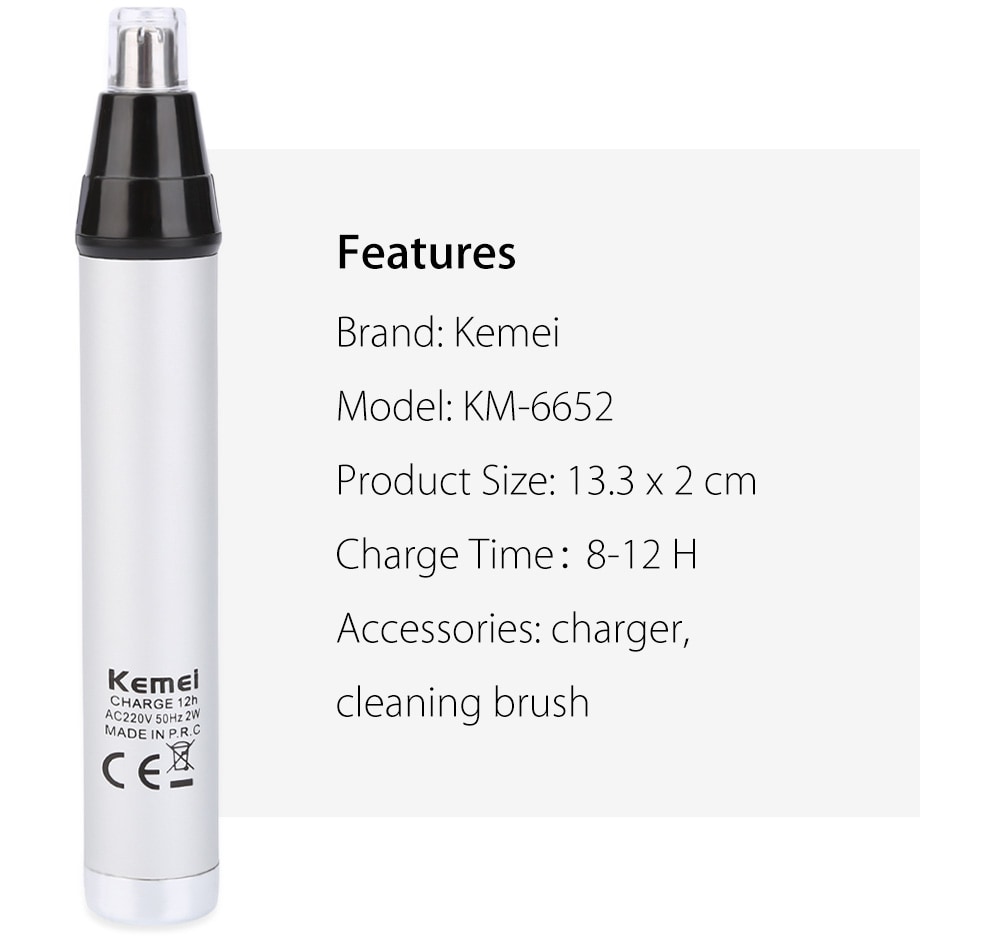 KM - 6652 Multifunctional Rechargeable Nose Hair Trimmer- White and Black EU Plug