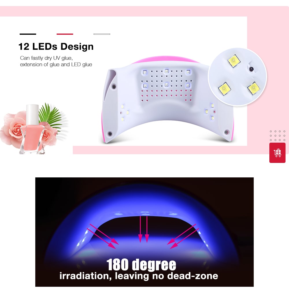 36W UV LED Nail Lamp Dual Light Source Dryer for All Gels Polish Manicure- White