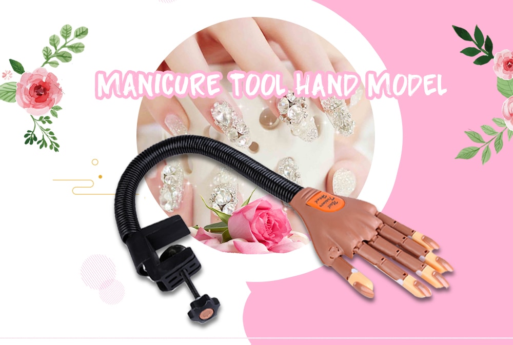 1 Hand + 100 Tips Professional Nail Trainer Tool Adjustable Model Practice DIY Nail Training Manicure Tool- Earthy