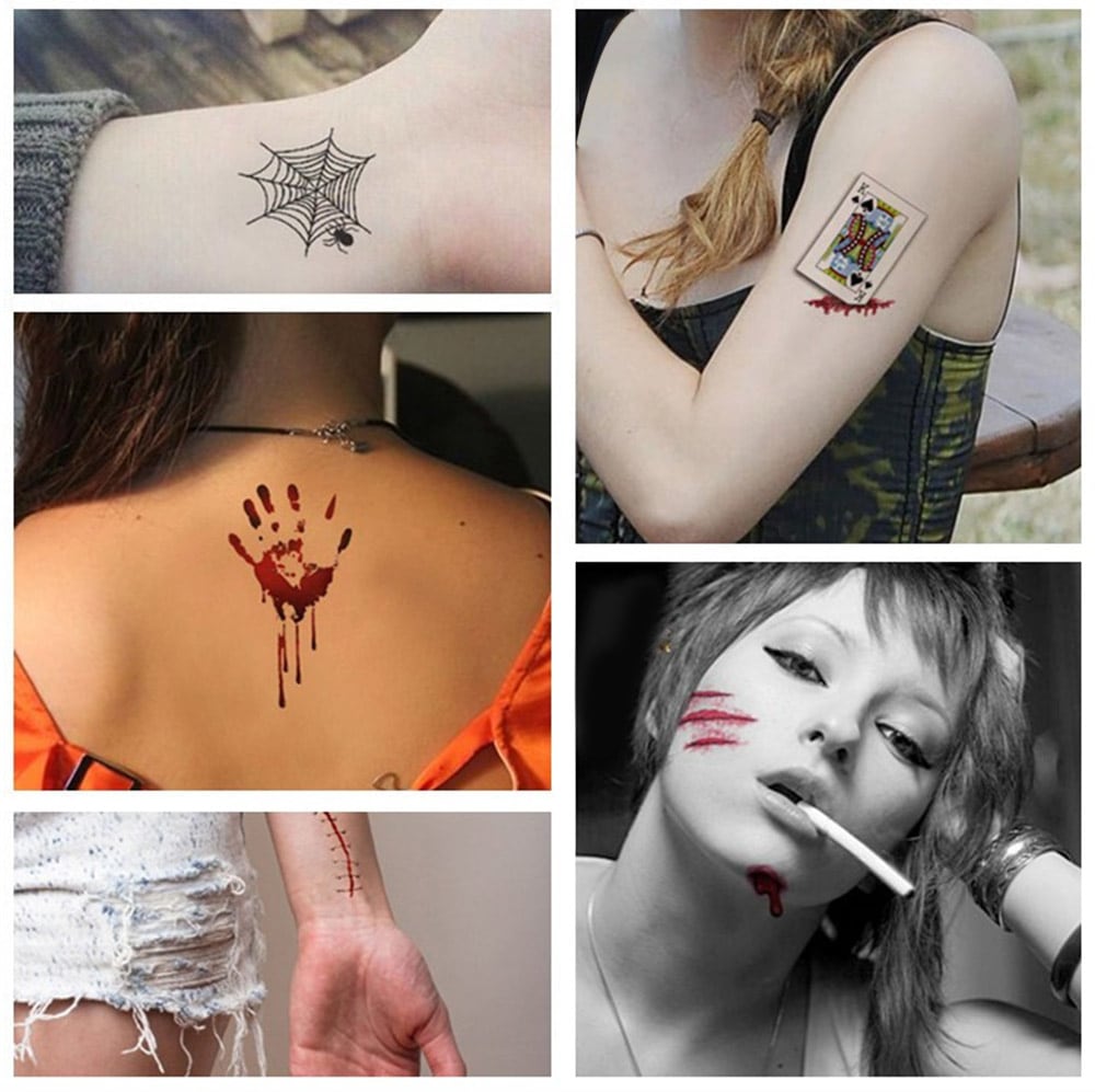 Diverse Waterproof Temporary Bloody Tattoo Stickers Horror for Halloween Makeup- Colormix SC - 813