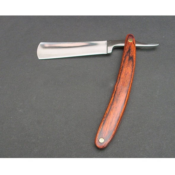 Wood Handle Straight Edge Stainless Steel Barber Razor Folding Shave Knife- Brown