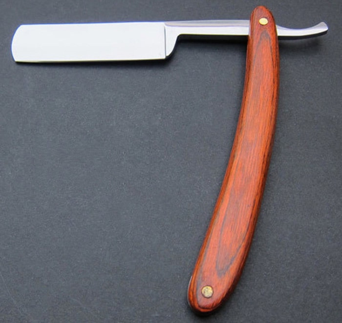Old Stainless Steel Straight Edge Barber Razor Wooden Handle Eyebrow Trimmer- White and Brown
