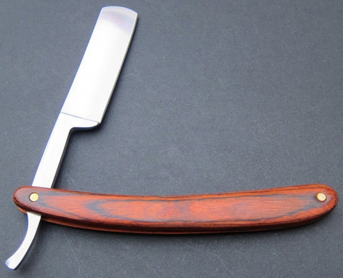 Old Stainless Steel Straight Edge Barber Razor Wooden Handle Eyebrow Trimmer- White and Brown