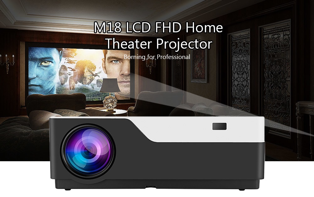 M18 LCD FHD Home Theater Projector 1920 x 1080P- Black EU Plug
