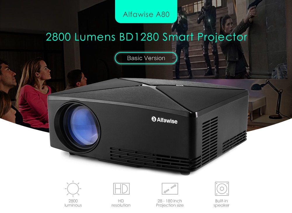 Alfawise A80 2800 Lumens BD1280 Smart Projector Basic Version - Black
