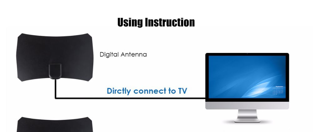 TY12 Flat High Gain HDTV High-definition Digital TV Antenna DVB-T2- Black