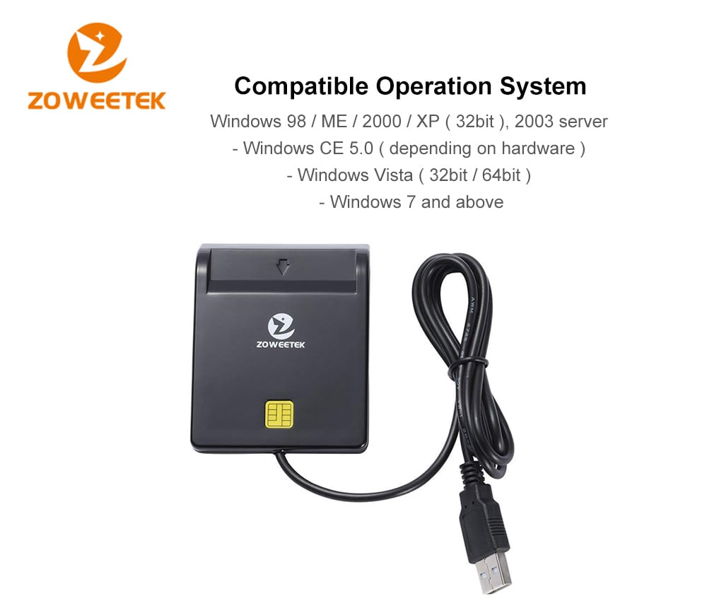 Zoweetek ZW - 12026 - 1 Easy Comm EMV USB Smart Card Reader CAC Common Access Card Reader Adapter ISO 7816 for SIM / ATM / IC / ID Cards- Black
