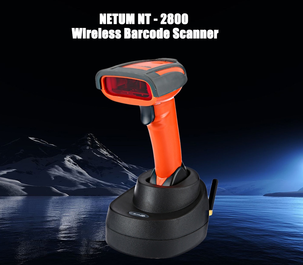 NETUM NT - 2800 Wireless 1D Barcode Scanner Rechargeable Scanister with Base- Red