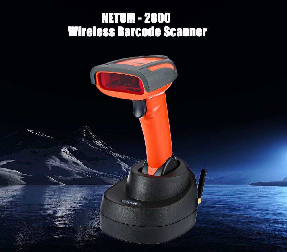 NETUM NT - 2800 Wireless 1D Barcode Scanner Rechargeable Scanister with Base- Red