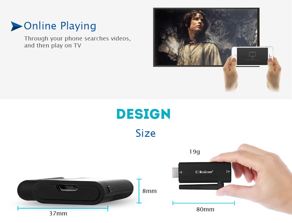 MiraScreen B4 Wireless HDMI Dongle 2.4GHz Media TV Stick Support Miracast Airplay DLNA- Black