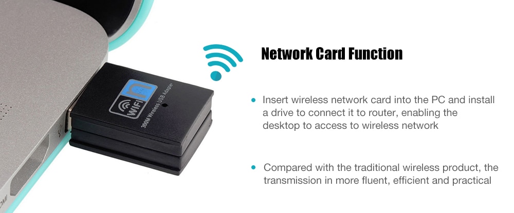 Mini USB 300Mbps WiFi Wireless LAN Network Internet Adapter 802.11n/g/b- Black