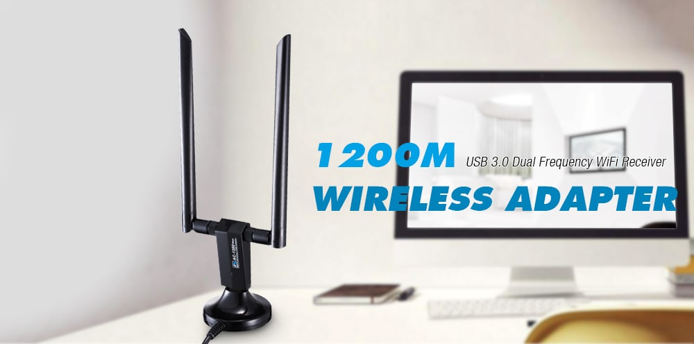 1200M Wireless Adapter USB 3.0 Dual Frequency 2.4G / 5.8G WiFi Receiver- Black