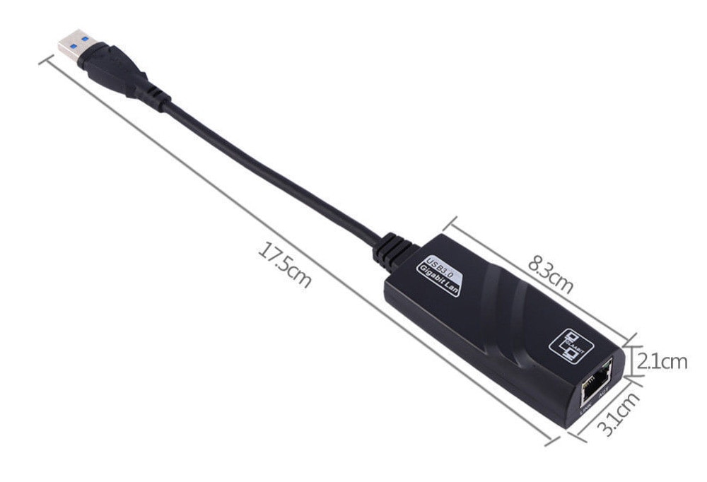 USB 3.0 To Gigabit Ethernet RJ45 LAN 10 / 100 / 1000Mbps Network Adapter for PC K Laptop Accessory- Black