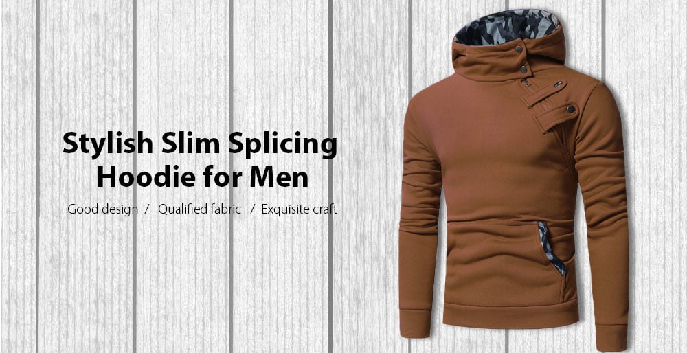 Stylish Splicing Hooded Hoodies for Men- Camel brown 2XL