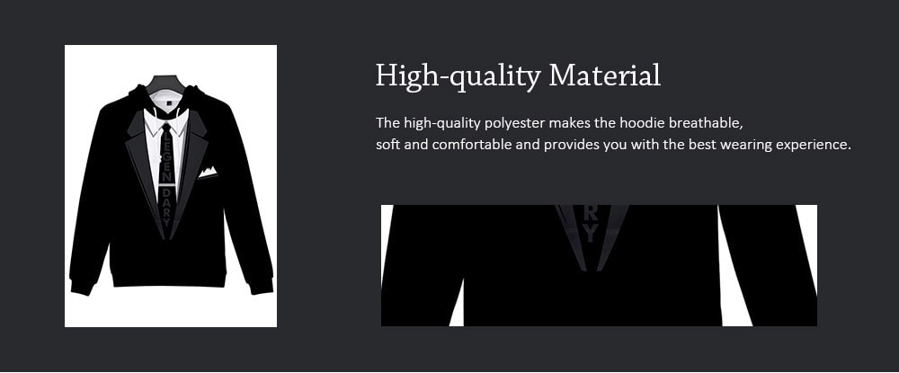 Fashion 3D Suit Pattern Print Long Sleeve Hoodie- Black 4XL