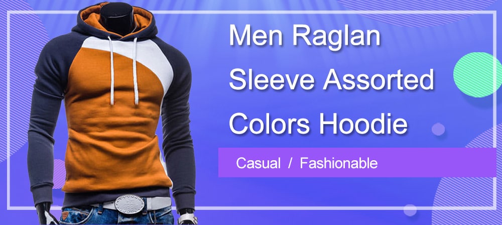 Raglan Long Sleeve Hoodie for Men- Multi-B M