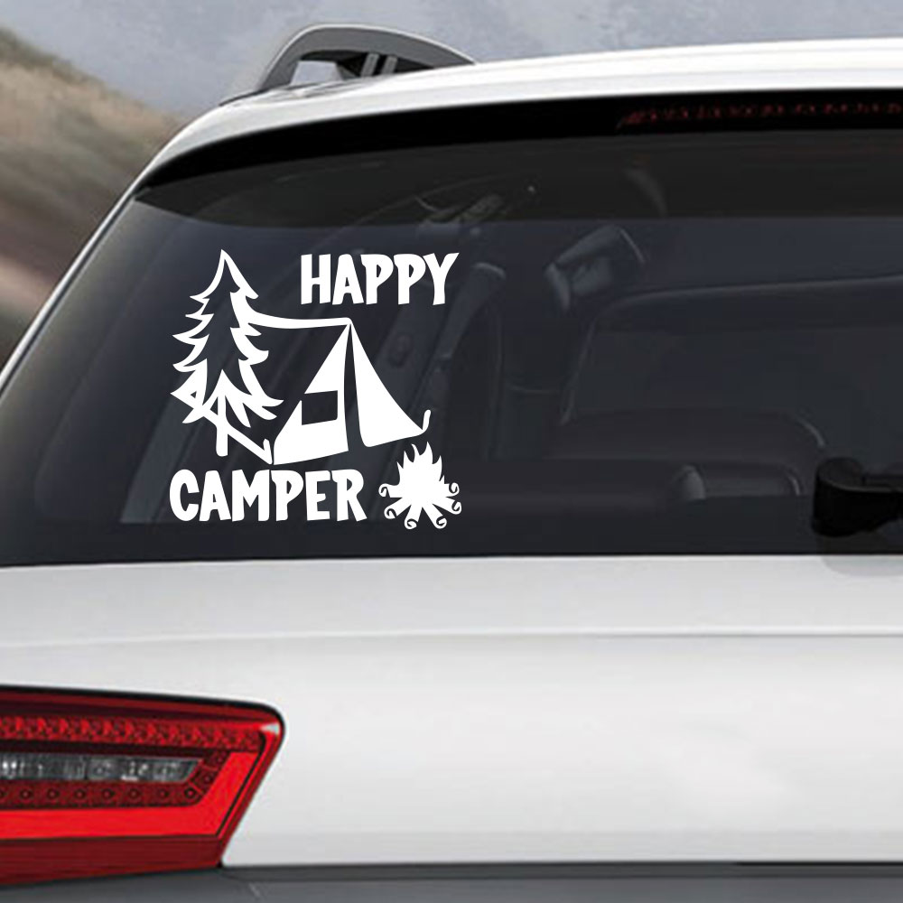 Happy Camper Creative Car Decoration Sticker Removable Decorations- White 25*26CM