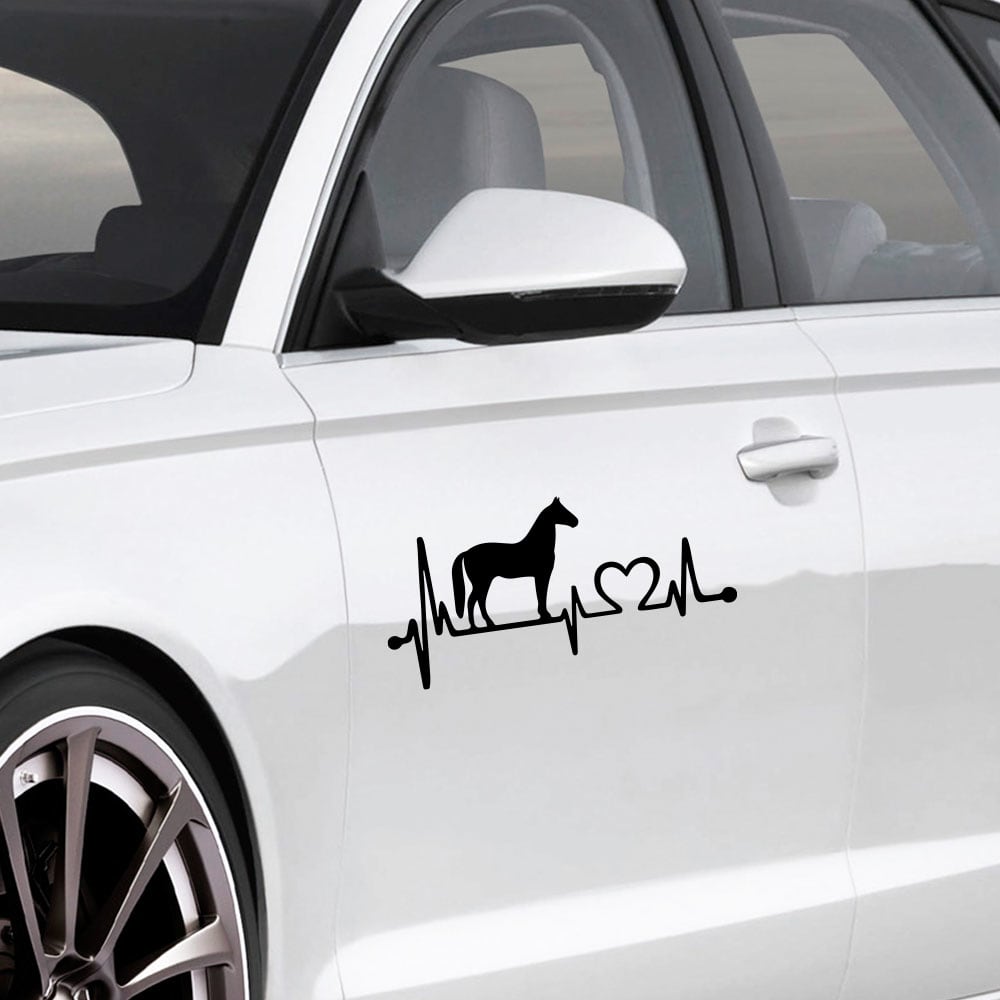 Creative pony love electrocardiogram Car Decoration Sticker Removable Decoration- Black 10*20.5cm