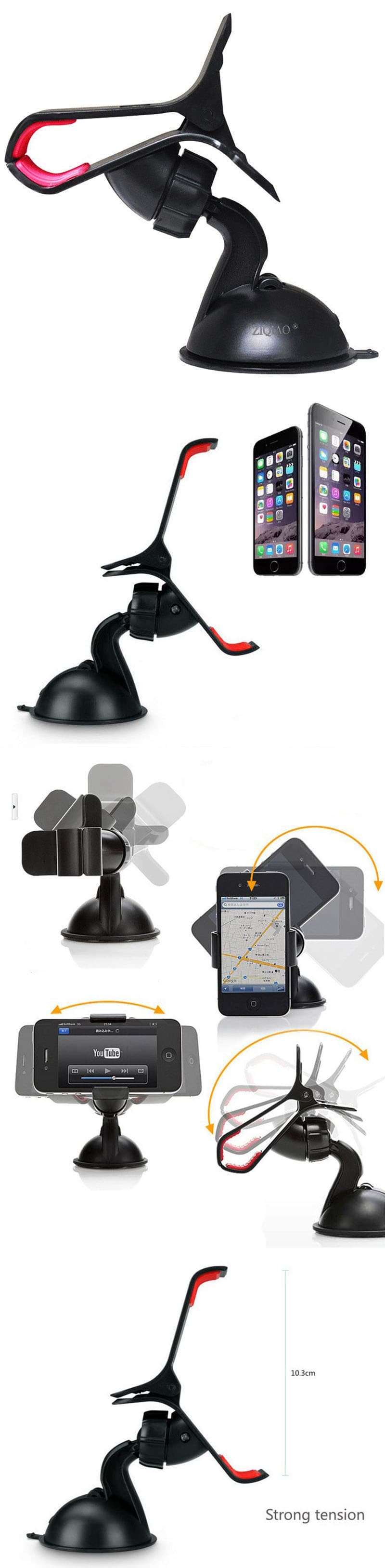 ZIQIAO 360 Degrees Rotation Universal Car Suction Mount Cell Phone / GPS Holder  -  BLACK- Black