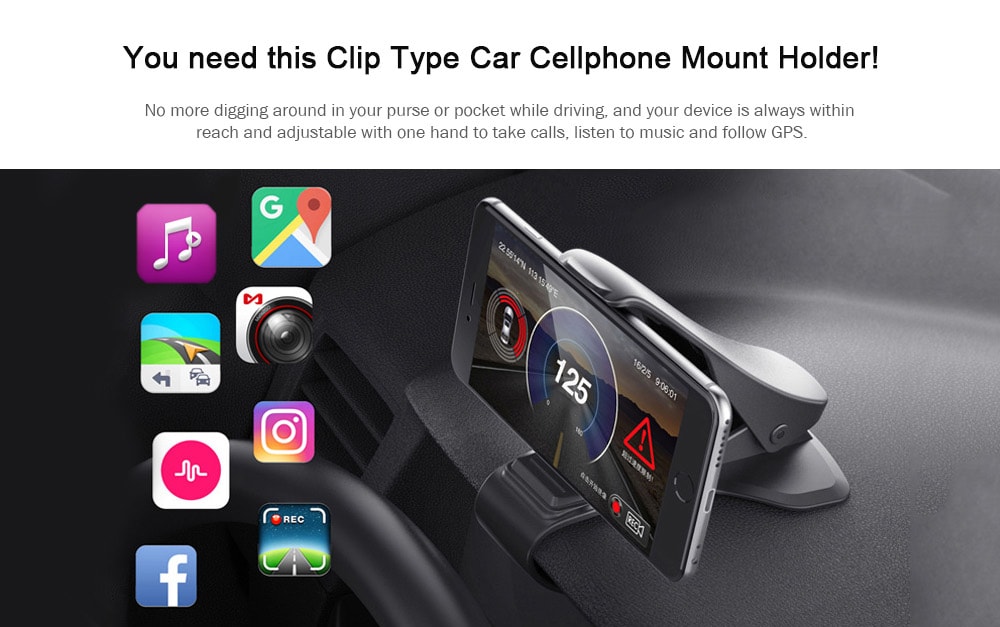 Universal Car Dashboard Mount Holder Stand HUD Design Cradle for Cell Phone GPS- Black