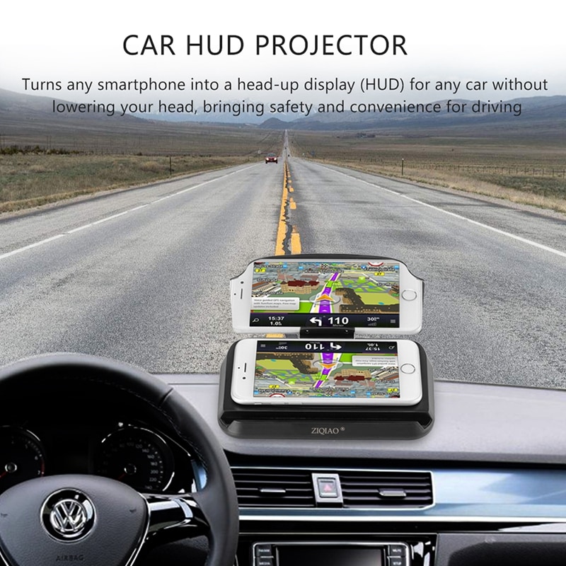 ZIQIAO Universal Car HUD Head Up Display Projector Smart Phone GPS Navigation Holder- Black