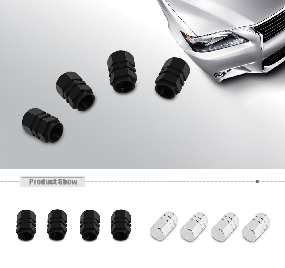 4pcs Universal Car Aluminum Tire Valve Caps Auto Accessories- Silver