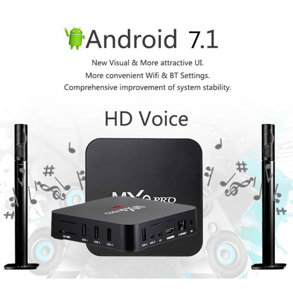 TV Box Android 7.1 Allwinner H3 2.4GHz Support 4K H.265- Black 1GB RAM+8GB ROM US Plug