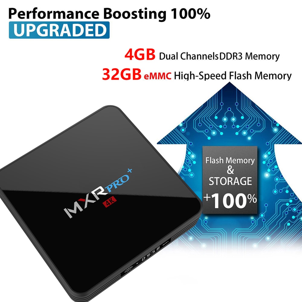 MXR Pro + TV Box 4GB RAM + 32GB ROM RK3328 / 2.4G + 5G WiFi / USB3.0 / BT4.0 / 100Mbps / 4K VP9- Black US Plug