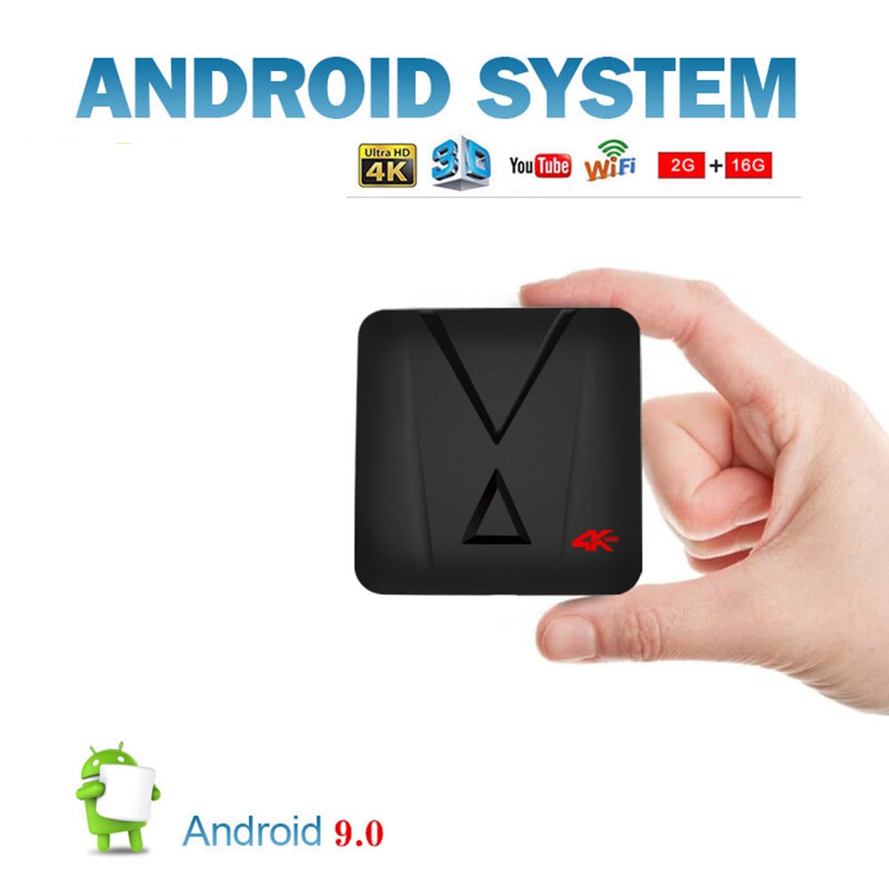  MX10 Mini TV Box Android 9.0 RK3328 2GB DDR3 + 16GB EMMC 2.4GHz WiFi Support 4K H.265- Black US Plug