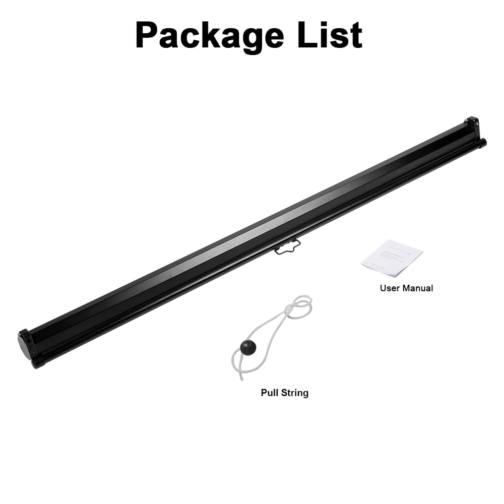 Excelvan 100 inch Diagonal 16:9 Ratio 1.2 Gain Manual Pull Down Projection Projector Screen Suitable For 1080P DTV/Sports/Movies/Presentations with Auto Locking Device- Black
