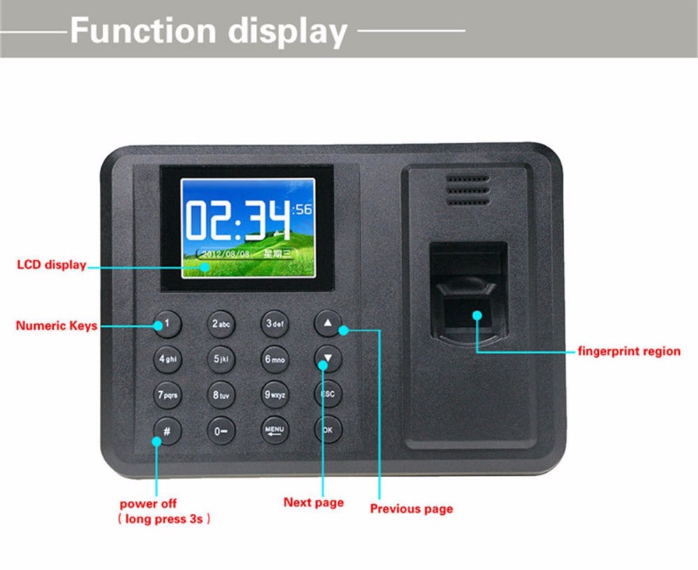 Danmini A8 Software-free Fingerprint Attendance Machine- Ash Gray