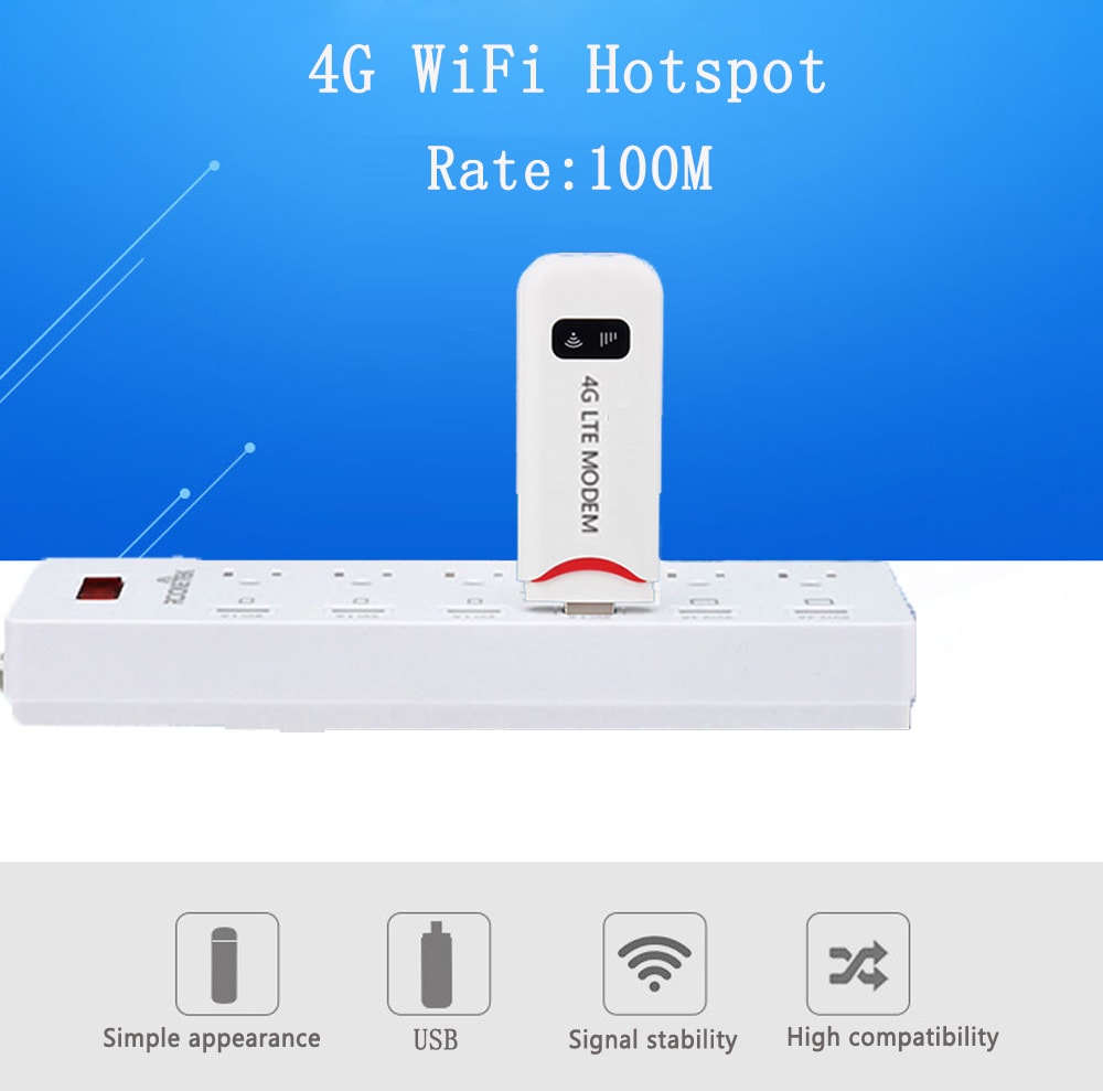 4G Portable Hotspot WiFi Router USB Modem 100Mbps LTE FDD With SIM Card- White