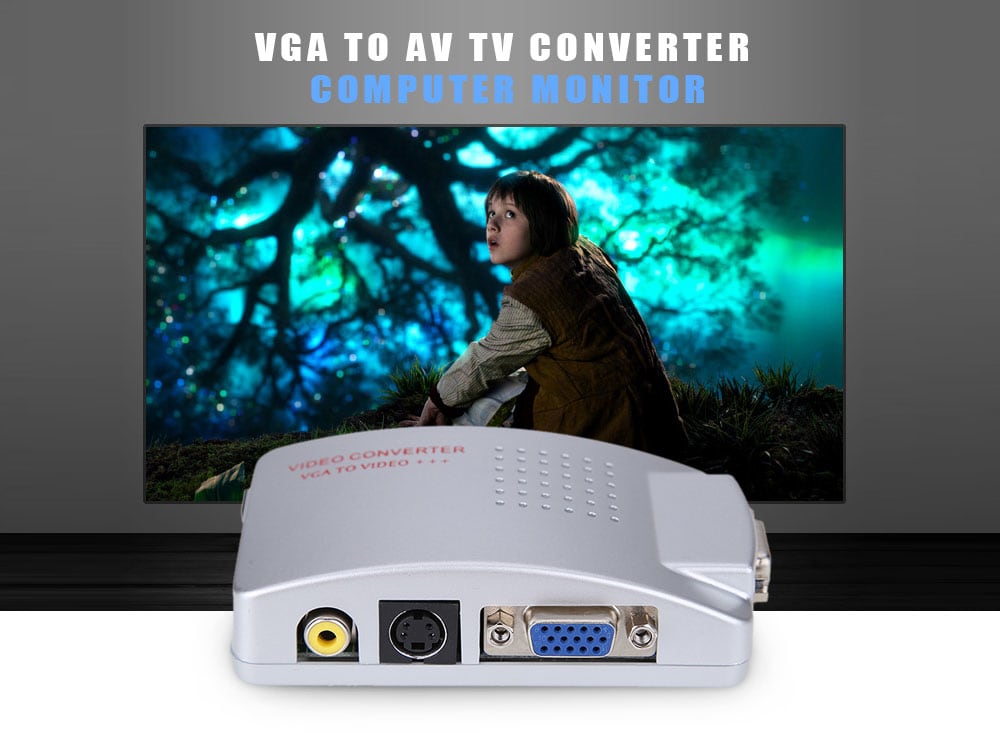 VGA to AV Converter VGA to VIDEO Switch with S Terminal TV Converter Computer Monitor- Silver