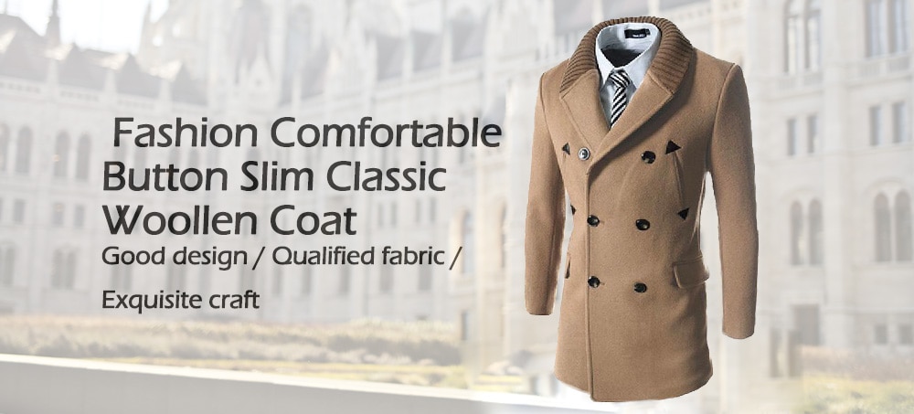 Stylish Comfortable Men Button Slim Woollen Coat - Cadetblue 2XL