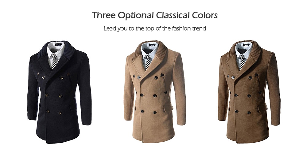 Stylish Comfortable Men Button Slim Woollen Coat - Cadetblue 2XL