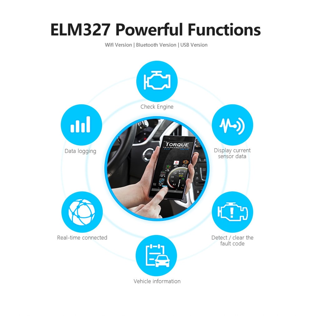 ELM327 OBD2 Bluetooth WIFI V1.5 Car Diagnostic Tool- Black