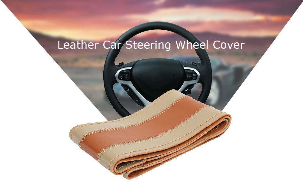 37 - 38cm Diameter Universal Anti-slip Breathable Car Steering Wheel Cover- Coffee
