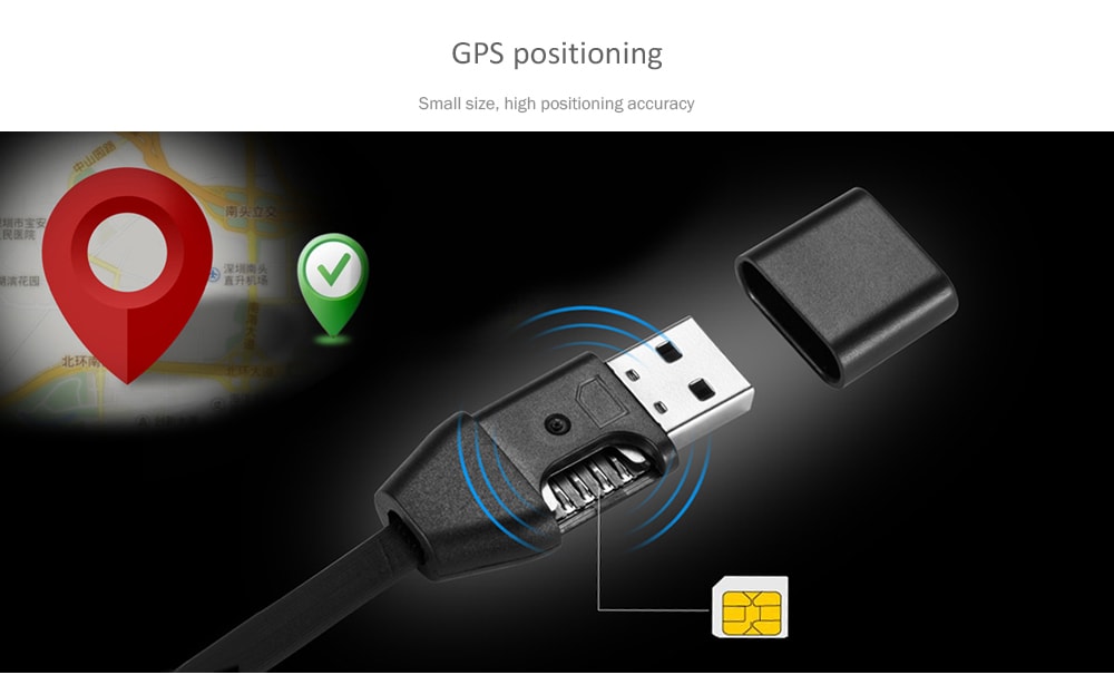 Intelligent Tracker Mini GPS Positioning USB Wire Line Fast Charging Data Cable 1M- Black