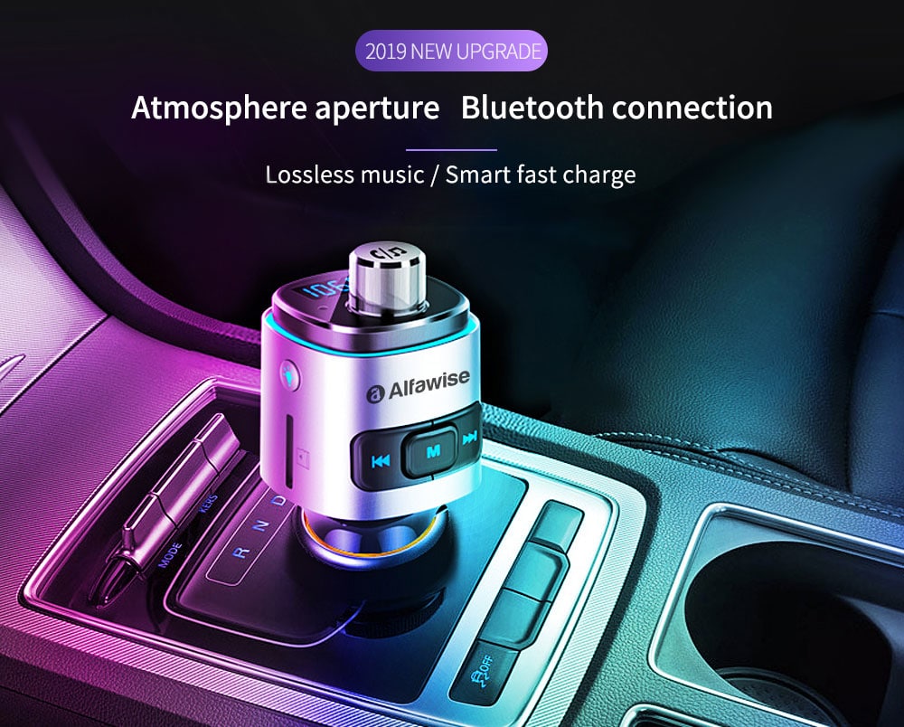 Alfawise QC3.0 Bluetooth 4.2 FM Transmitter Car Charger- Silver