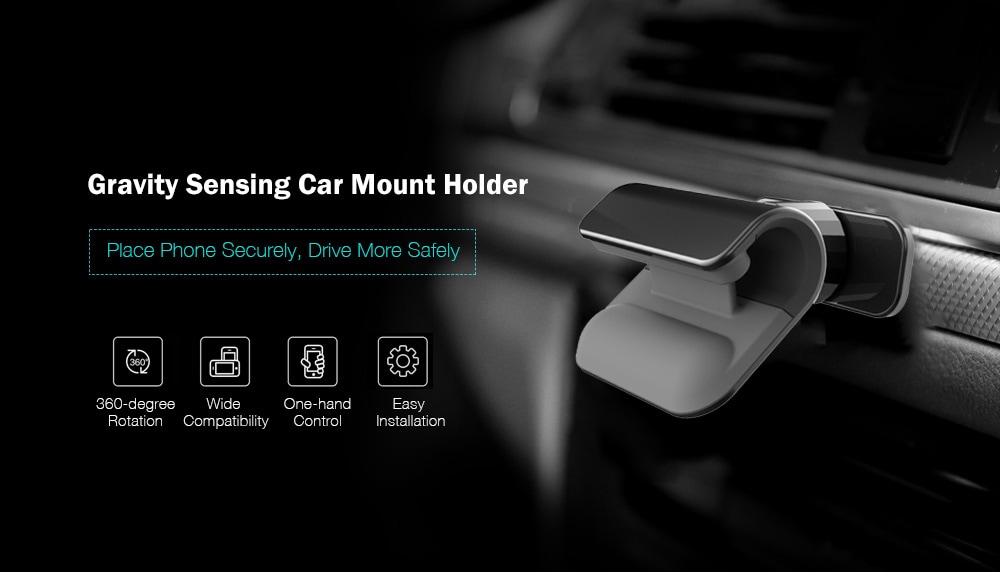Gravity Sensing Car Phone Mount Universal Cellphone Holder Bracket- Black