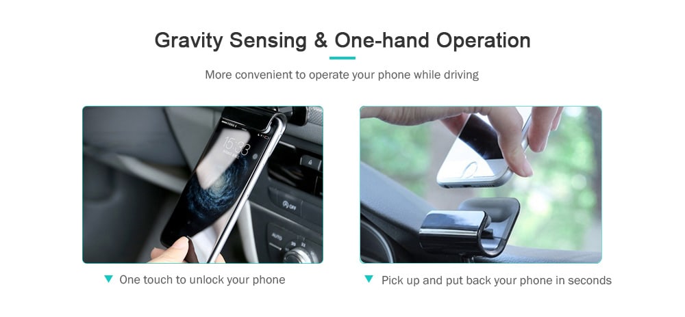 Gravity Sensing Car Phone Mount Universal Cellphone Holder Bracket- Black