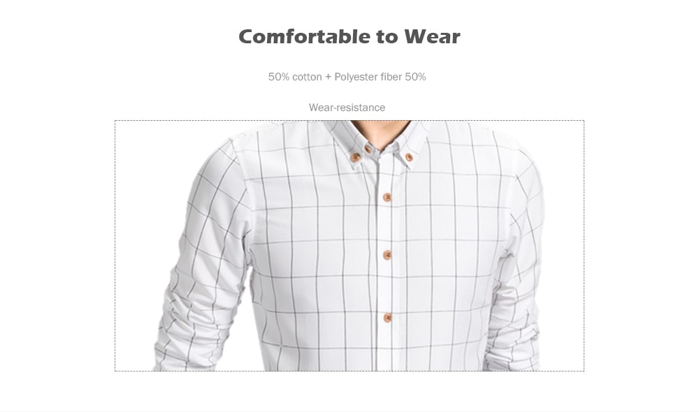 Slim Business Plaid Long Sleeve Shirt for Men- White L