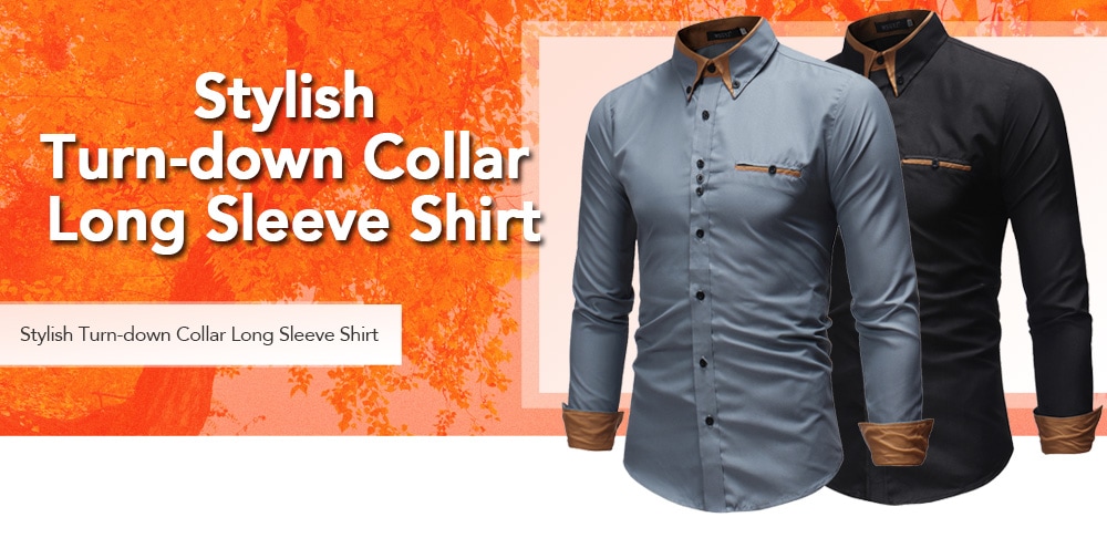 Stylish Stand Collar Long Sleeve Shirt- Black L