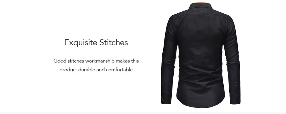 Stylish Stand Collar Long Sleeve Shirt- Black L