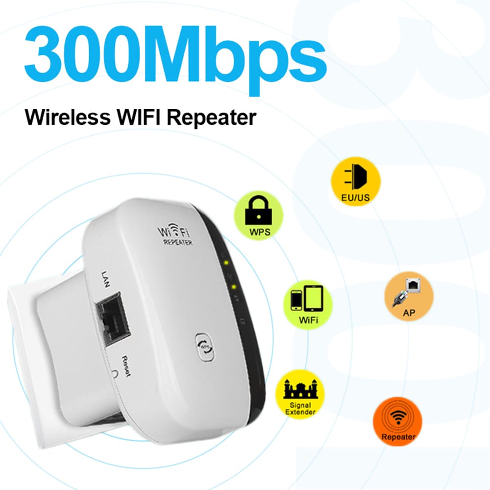 300Mbps Wireless Router WiFi Repeater Range Extender Signal Booster Amplifier- White US Plug (2-pin)