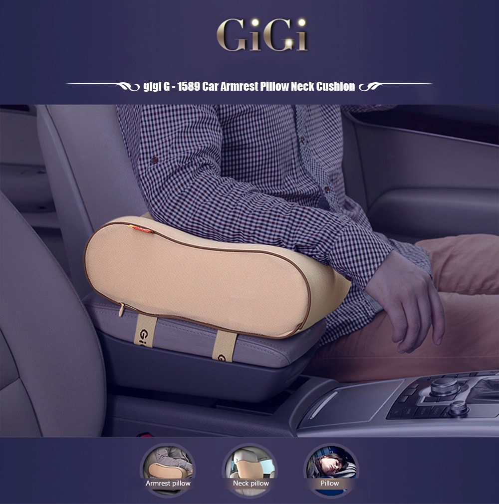 gigi G - 1589 Car Armrest Pillow Memory Armrest Box Pad Neck Cushion- Gray